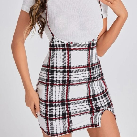 SHEIN split hem plaid suspender dress (without t-shirt) - Picture 1 of 2